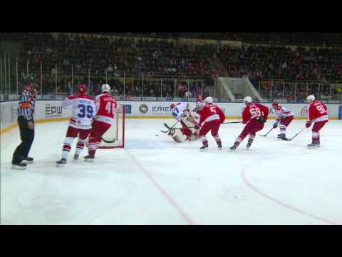 Alex Radulov flies over the goalie to score