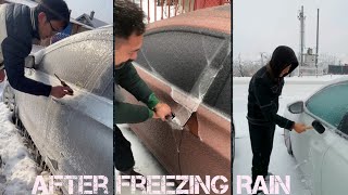 Thick Layer of ice Covering Cars After Freezing Rain | Entertainment For All
