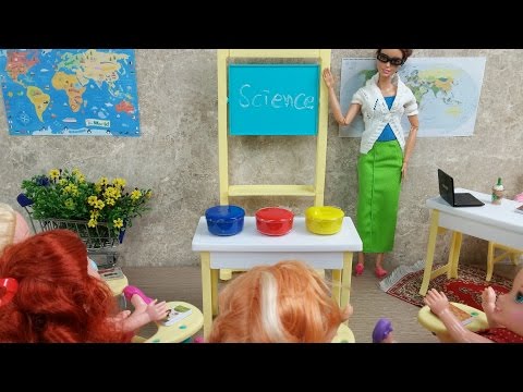 BARBIE School Episode 2 Science CLASS ELSA,ANNA,ARIEL,CINDERELLA,MERIDバービー人形の学校escola boneca barbie