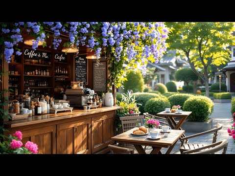 Positive Morning Spring Day 🌸 Tranquil Jazz Music at Spring Coffee Shop Ambience for Relaxing, Study
