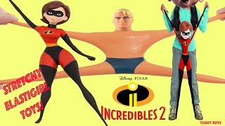 Disney Store Stretch Elastigirl Dolls vs Stretch Armstrong Doll Incredibles 2 Movie Toys  Tubey Toys