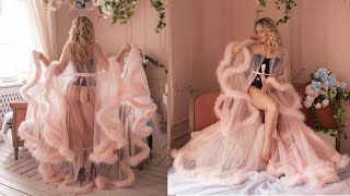 Blush feather robe , the best boudoir wear .