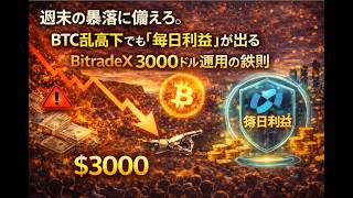 週末の暴落に備えろ。BTC乱高下でも「毎日利益」が出るBitradeX 3000ドル運用の鉄則