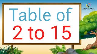 Table of 2 to 15, Learn Multiplication Table 2 to 15,