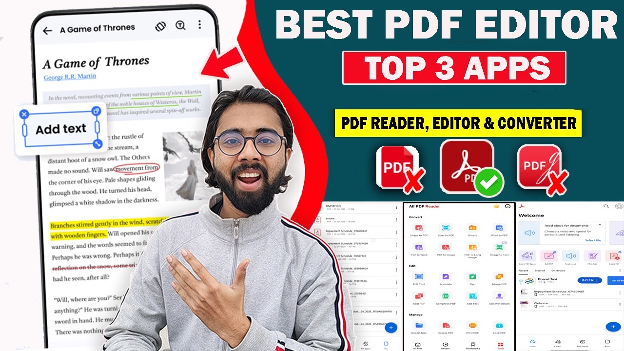 📝Top 3 Best PDF Reader & Editor Apps For Mobile 2026 || Free PDF Editor For Android || No Ads
