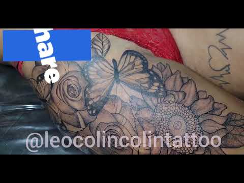 tatuagem de borboleta com rosas girassol tattoo floral Leo Colin tattoo