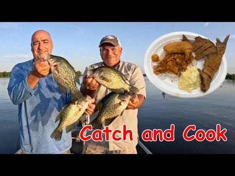 Catching Henderson Crappie / Sacalait (Catch & Cook) Fried Fish , Sauce Piquante & Potato Salad