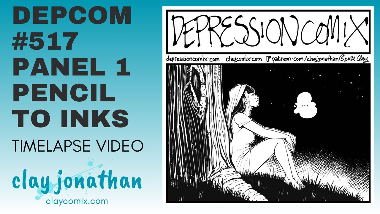 depression comix #517 panel 1 pencil to inking