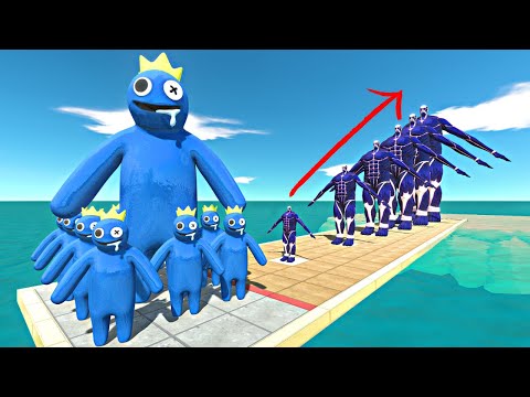 Rainbow Friends Blue Team vs 7 Levels of Ice Colossal Titan - Animal Revolt Battle Simulator