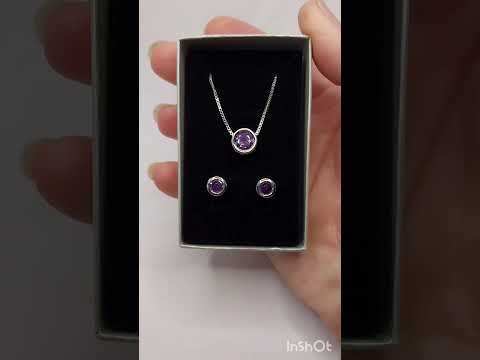 Подарок девушке набор колье и серьги "Аметист мини диски в серебре" ювелирный сплав с цирконами в коробочке - фото 1 - id-p2336889940