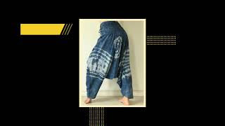 TD0309 Indigo Harem pants Handmade pants, tiedye Thick Smock Waist Low Crotch, Women Yoga Harem P...