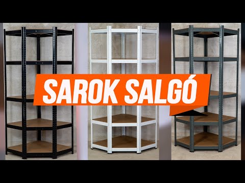 Sarok salgó polc, 5 szintes 180x70x40-40cm, fehér - Videó