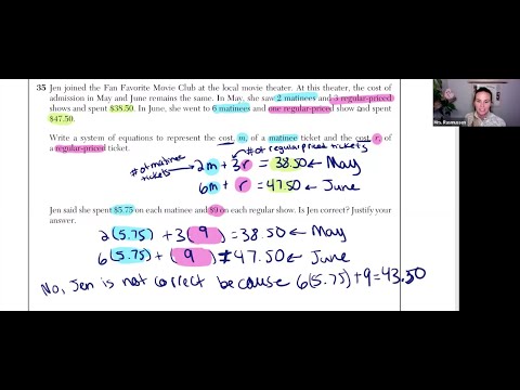 NYS Algebra 1 Regents | Question 35 - Systems of Equations