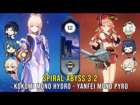 C0 Kokomi Mono Hydro and C6 Yanfei Mono Pyro - Genshin Impact Abyss 3.2 - Floor 12 9 Stars