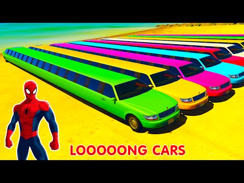 COLOR LONG CARS in Spiderman Cartoon Cars for Kids and Nursery Rhymes Songs for Children Video