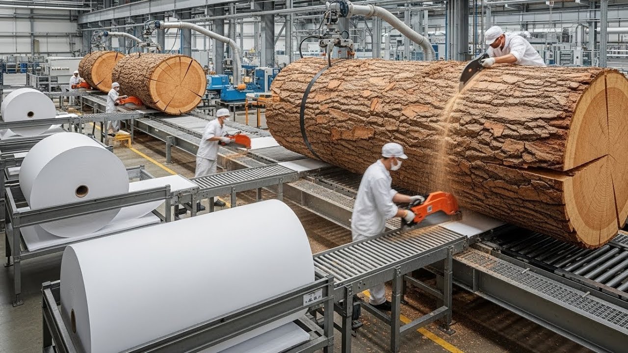 Inside a High-Tech Mill: How Giant Logs Become Perfect A4 Paper Rolls!