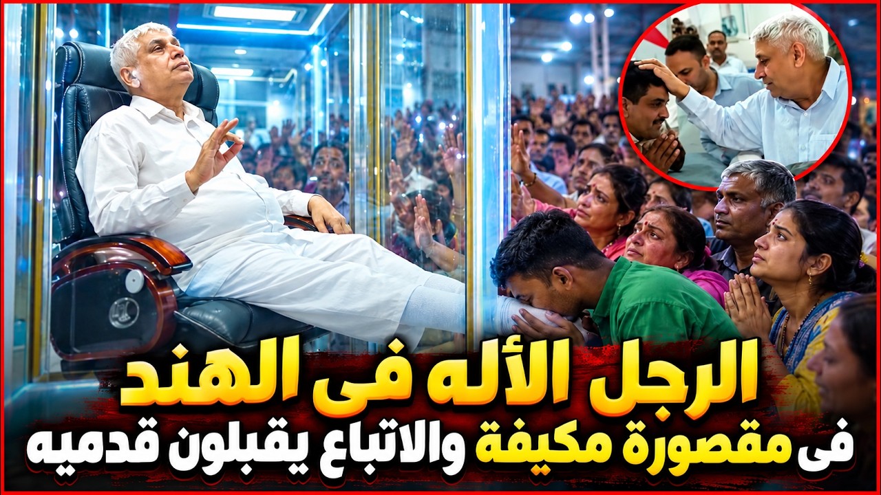 الرجل الأله فى الهند .. يجلس في مقصورة مكيفة والاتباع يقبلون قدميه