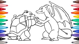 POKEMON COLORING PAGES  - COLORING CHARIZARD Vs BLASTOISE