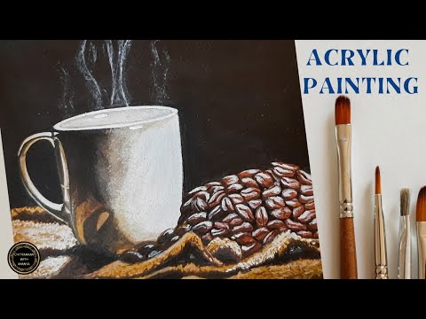 Painting a REALISTIC COFFEE MUG #acrylicpainting #realistic #coffeemug #howtodraw #howtopaint #art