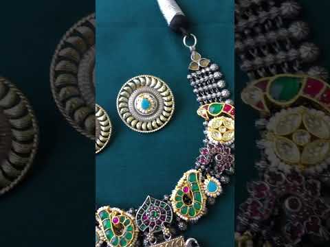 Brass multicolor peacock fusion necklace, adjustable thread