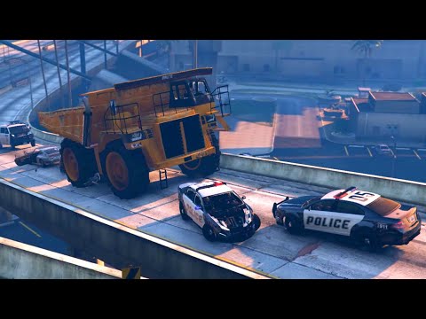 GTA 5 Gameplay Huge Construction Dump Truck Police Chase & Crushing Cars - Grand Theft Auto V - MOD