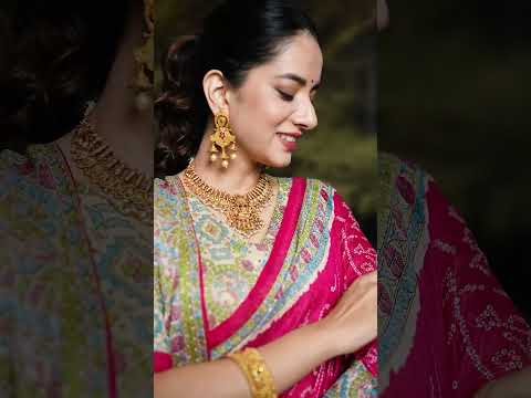 Pink Fusion of Madhubani and Bandhej Green Silk Saree with Unstitched Blouse