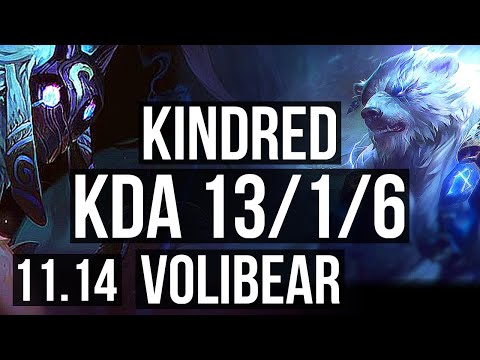 KINDRED vs VOLIBEAR (JUNGLE) | Rank 4 Kindred, 13/1/6, Legendary | EUW Challenger | v11.14