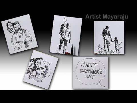 Happy Father's day Greeting Sketches drawing Poster...