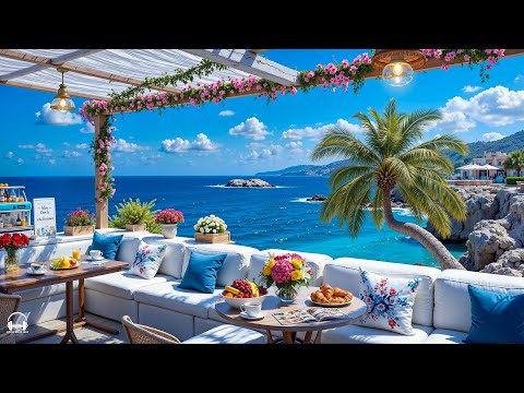 Energy Morning Jazz at Beach Cafe Ambience 🌊 Smooth Bossa Nova Music & Ocean Waves for Great moods