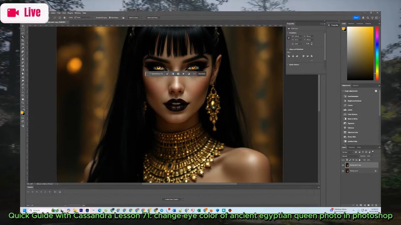 Quick Guide with Cassandra Lesson 71: change eye color of ancient egyptian queen photo in photoshop
