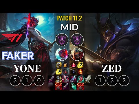 T1 Faker Yone vs Zed Mid - KR Patch 11.2
