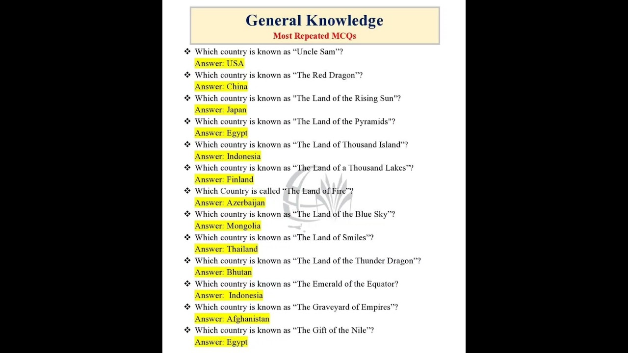 General Knowledge - Most Repeated MCQs || #generalknowledge #fpsc #spsc #ppsc