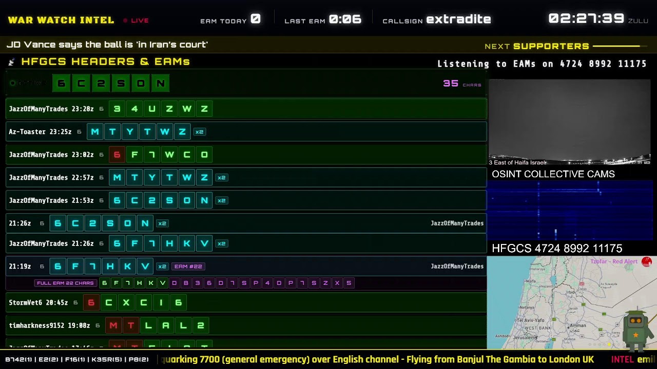 War Watch Intel - EAMs  - Military Flights - Breaking News - LIVE INTEL 24/7