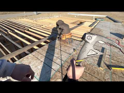 Verlegung eines 4' x 8' 3/4'' T&G OSB-Unterbodens. Geklebt, geschraubt und mit Handnageln versehe...