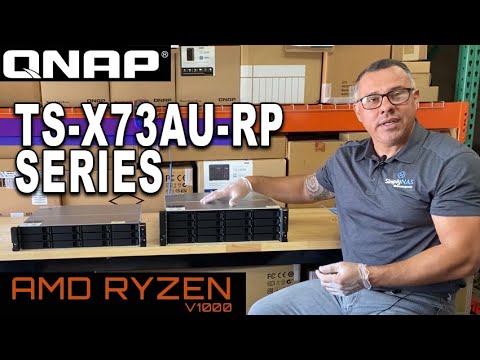 QNAP TS-1273AU-RP-8G NAS/storage serveris Rack (2U) Ryzen Embedded V1500B 8 GB DDR4 0 TB QNAP QTS Aliuminio, Juodas video