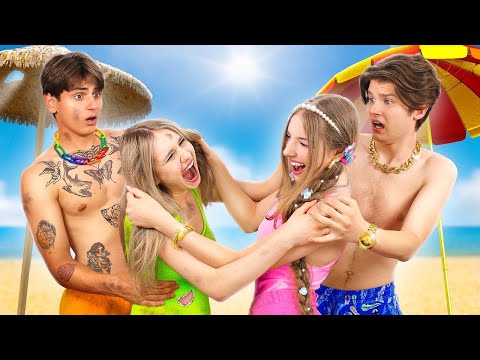 Festa na Praia: Rico vs Pobre! Férias de Verão Para Casal Rico vs Casal Pobre