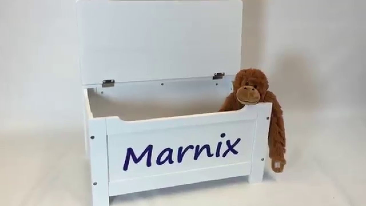 Speelgoedkist met naam ( sticker blauw )