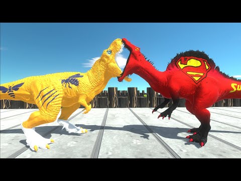 BUMBLEBEE T-REX vs SUPERMAN SPINOSAURUS DEATH RUN - Animal Revolt Battle Simulator ARBS