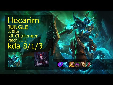 Hecarim Jungle vs Elise - KR Challenger 8/1/3 Patch 11.5 Gameplay // [롤] 헤카림 vs 엘리스 정글
