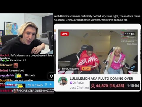 xQc Shows Proof of Rakai's Stream being Botted that Reinforces his Statement on Viewbots Allegations