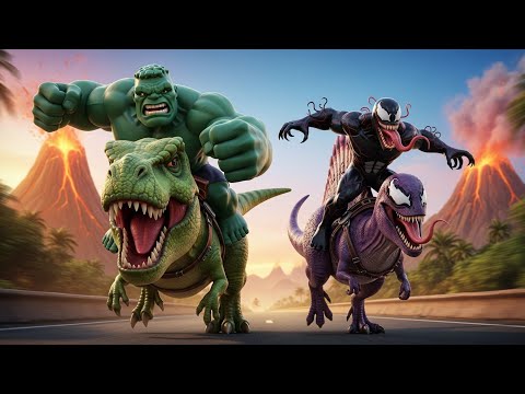 🦖💚 HULK Wins The Magic Legendary DINOSAUR Race vs VENOM T-Rex Spinosaurus Battle 🦖⚫