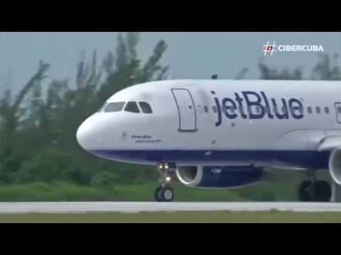 Aterrizaje en Santa Clara del  histórico vuelo de JetBlue