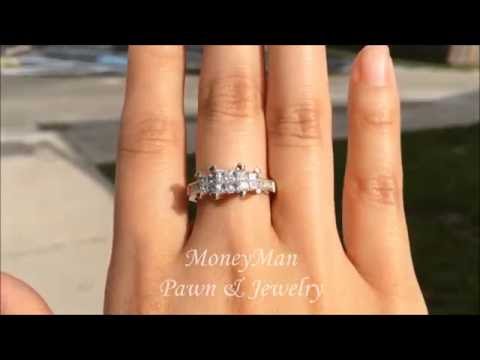 MoneyMan Pawn Jewelry - 14k White Gold Princess Cut Diamond Three Stone Style Accent Ring