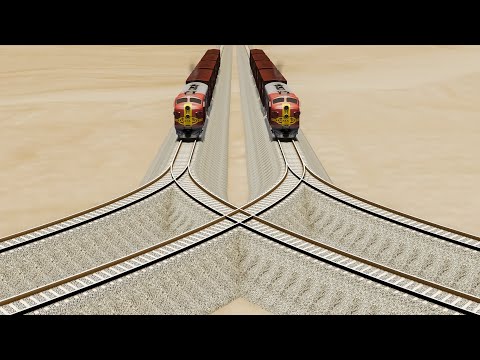 Big Mistake Double Curved Overlapping Rail Tracks Vs Trains Crossing - BeamNG.Drive