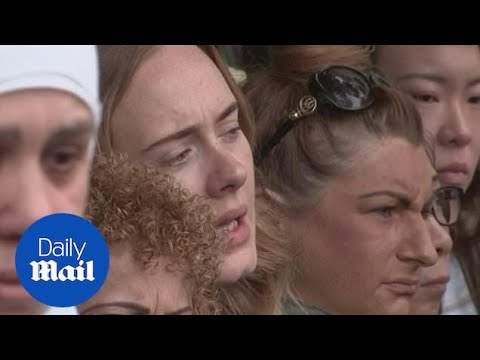 Adele sings along to 'Lean on Me' at Grenfell Tower memorial