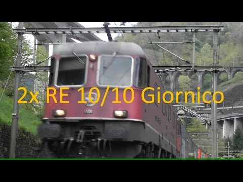 2x RE 10/10 bei Giornico an der Gotthard Südrampe April 2016