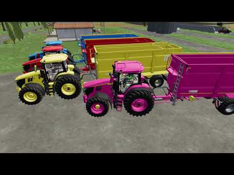 Colored tractor John Deere. Transportation of stones, grain. Farming simulator 22!