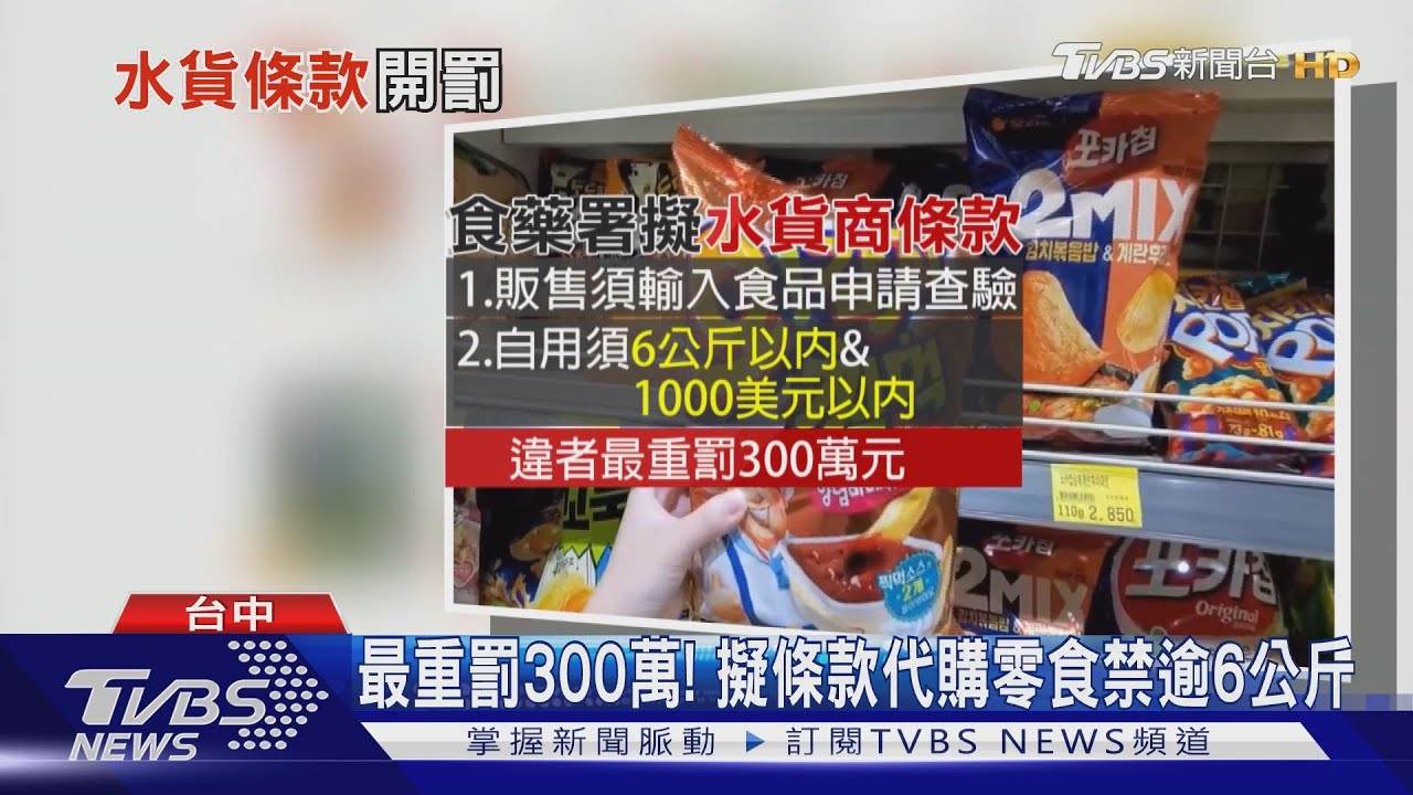 最重罰300萬！　擬條款代購零食禁逾6公斤