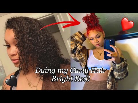 DYING MY BLACK CURLY HAIR BRIGHT RED!! ( don't do this...
