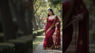 Download lagu AiSareeSundari. Elegant Plus-Size Indian Woman in Maroon Saree with Golden Border 🌿👑 mp3